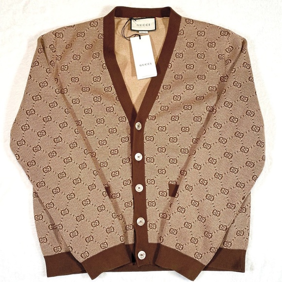 Gucci Other - Gucci Brown GG Jacquard Knit Cardigan